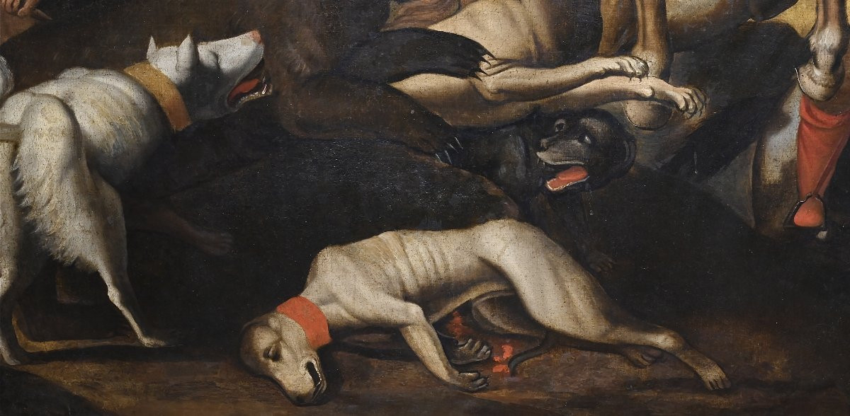 Chasse à l'ours - Huile sur toile - Italie XVIIe siècle-photo-1